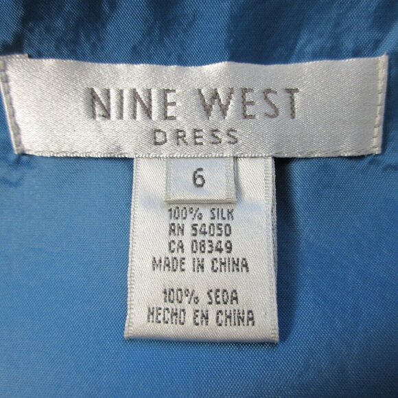 Nine West Beaded Cocktail Dress 6 Blue 100% Silk Asymmetric Midi Formal y2k 204 - Picture 10 of 12